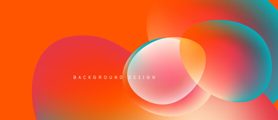 Abstract vibrant design features overlapping circles. Colors blend from orange, red, turquoise creating dynamic visual effect. Text reads background design.