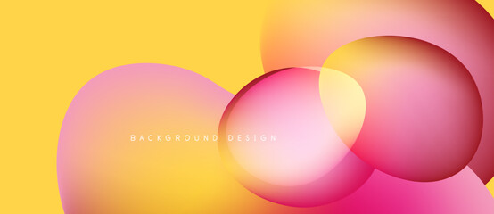 Abstract shapes overlap, creating vibrant yellow, pink gradients. Modern design feels dynamic, smooth, visually appealing.