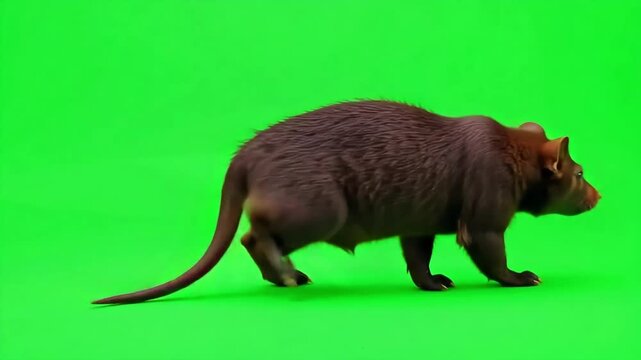 Curious Tasmanian Devil on vibrant green screen ready for dynamic commercial use, showcasing wildlife