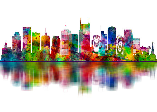 Nashville Tennessee Skyline. Cityscape Skyscraper Buildings Landscape City Downtown Abstract Art