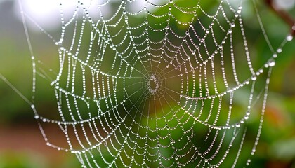 DewCovered Spiderweb with Garden Closeup.