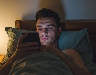 Fototapeta premium Watching Mobile on Bed Screen Time