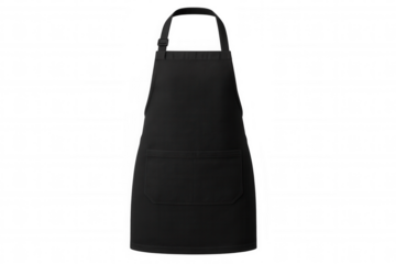 Black kitchen apron featuring spacious front pocket, perfect for culinary professionals, baristas wearing protective workwear