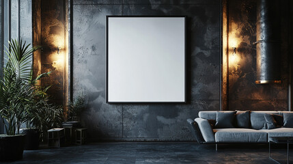 Blank canvas hanging on the wall in a futuristic sci-fi living room