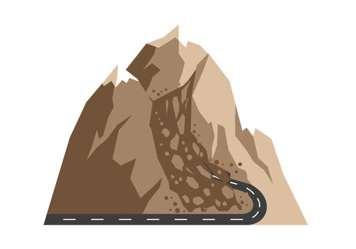 mountain landslide road brown color flat design clip art preview
