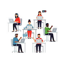 Diverse team of customer service agents working in a call center.