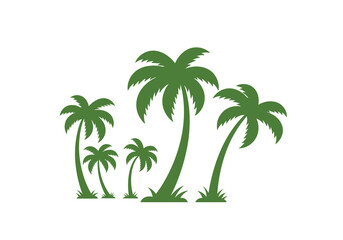 Green Palm Tree Silhouettes Against White Background