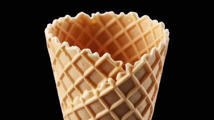 Empty waffle cone with jagged edges and a crispy texture.