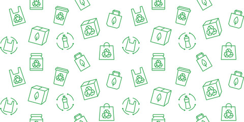 Seamless Vector Pattern of Recycle: Eco-Friendly Green Background with Sustainable Packaging and Reusable Icons