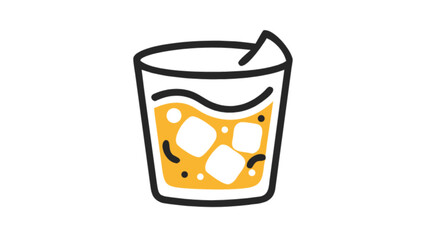 Refreshing summer cocktail with ice cubes in glass drawing for bar menu and drink illustration design