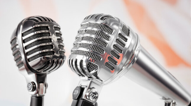 Vintage Microphone Duet: Classic Audio Equipment Still Life