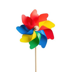 Colorful pinwheel toy isolated on transparent background, representing childhood fun and outdoor play in the summer