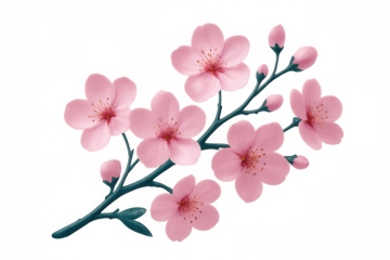 Blooming pink cherry blossom branches on a transparent background, enhancing spring designs with their delicate beauty and elegance
