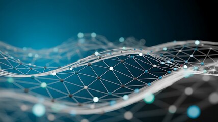 Abstract Technology Background with Glowing Nodes and Network Connections Representing Data Science and Artificial Intelligence on a Blue Backdrop