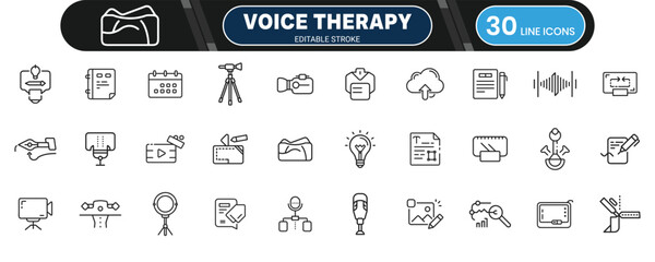 Voice Therapy and Speech App Line Icon Set for Communication, Speech Development, and Accessibility Tools