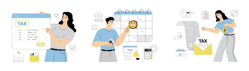 Tax payment concept, Federal taxation. Payment of a bill, check, invoice. Flat vector illustration isolated on white background.	
