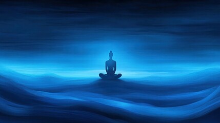 Serene silhouette in blue tones, meditation practice for spiritual and mental balance