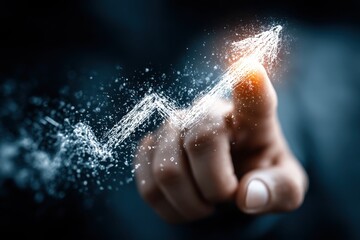 Fototapeta premium Hand pointing to rising arrow representing growth and success in business strategy