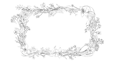 Elegant floral wreath frame with silver foliage for wedding invitations and greeting cards design