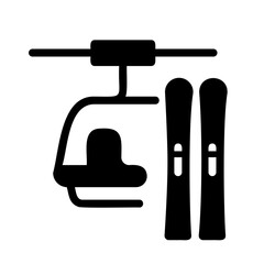 Chairlift with skis hanging icon for snowy mountain and winter sports transport

