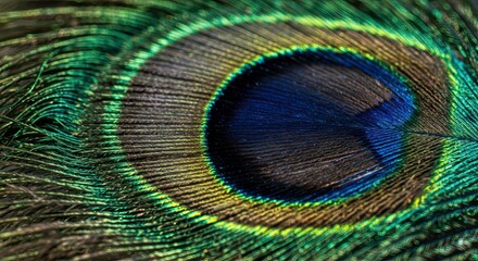 Obraz premium Vibrant Peacock Feather Detail with Blue Eye and Green Filaments