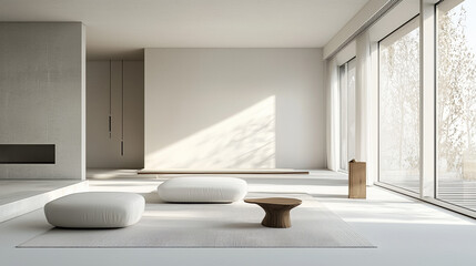 Minimalist style with clean lines, monochrome palette (white), smooth surfaces, high contrast, sharp focus, simple composition, and abstract forms in a spacious, balanced design.