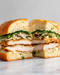 Gourmet Chicken Katsu Sandwich on a White Background