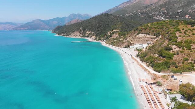 Bune bay, Albania, drone aerial view. Albanian seashore