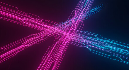 Luminous pathways intersecting in the digital darkness creating a network of technological advancement and futuristic