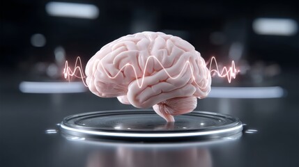 Visualizing the holographic human brain with animated data pulses in a digital environment from a futuristic perspective