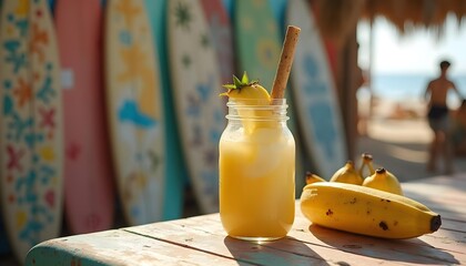 "Pineapple Banana Smoothie Drink at Tropical Surf Café"