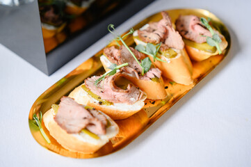 catering service. close up view of delicious food on plate.