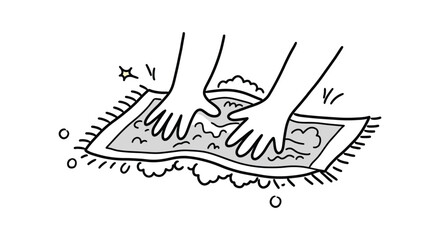Hands washing a rug or carpet cleaning and scrubbing with water and suds