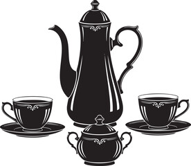 Isolated need heritage a coffee set vector art silhouette with white background