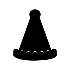 Stylized black silhouette of a festive party hat with a pom pom