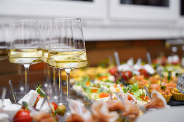 catering table set with food