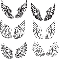 Obraz premium A beautiful vector set of angel wings, perfect for a tattoo or decoration design