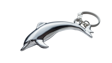Bright and shiny dolphin-shaped keychain designed for ocean lovers, ideal for holding keys or as a decorative accessory