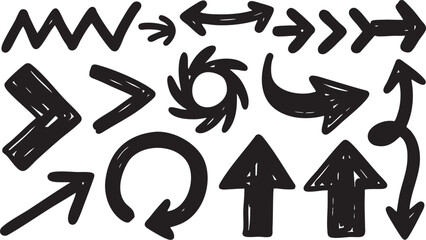 Fototapeta premium Set of various hand drawn black arrows and directional signs isolated on white background