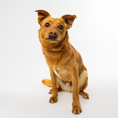 Ginger Dog Sitting on White Background