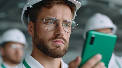 Oil refinery engineers analyzing environmental indicators in industrial settings for sustainable practices