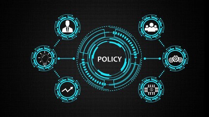 Global policy and business strategy illustrated with glowing futuristic hexagon icons On grid background. - Powered by Adobe
