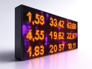 Purple Stock Index Board Displaying Ticker Numbers and Prices
