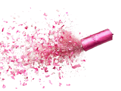 Pink Party Popper with Burst of Confetti for New Year's Eve Celebration