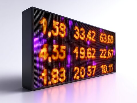 Purple Stock Index Board Displaying Ticker Numbers and Prices