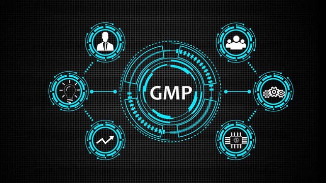 Internet, business, Technology and network concept. GMP, Success and business concept, futuristic holographic advanced HUD circle platform Business. Technology network
