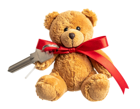 
Top-Down View of Teddy Bear Key chain with Ribbon, Isolated on Transparent Background PNG