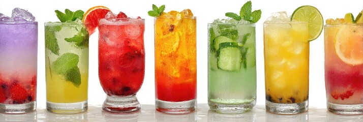 Colorful Iced Beverages in Tall Glasses