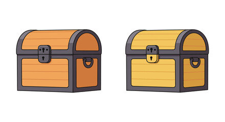 Two Cartoon Treasure Chests Orange and Yellow Isolated on White Background