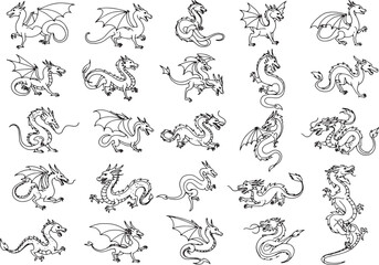 Fototapeta premium Hand-drawn vector floral elements set for vintage black and white decorative designs, patterns, and tattoos